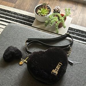 Juicy Couture Plush Black Heart Crossbody Bag